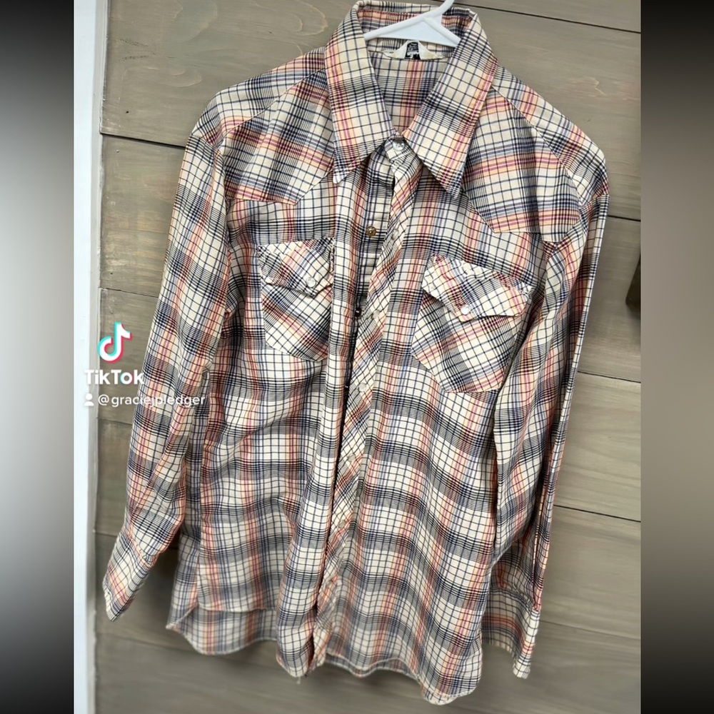 cream plaid pearl snap